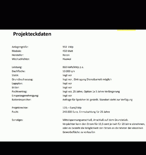 Investor für eine 950 KWP Dachanlage